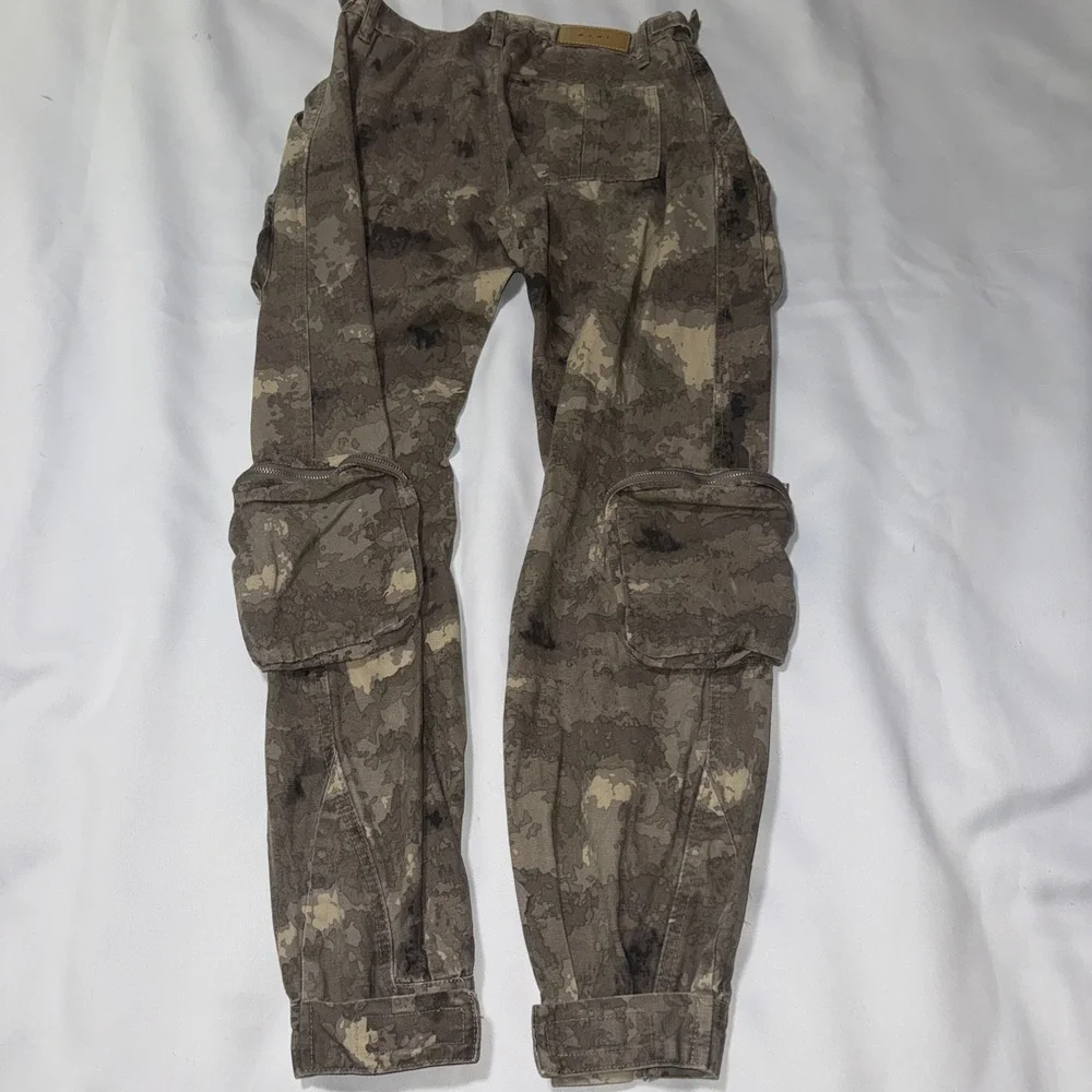 MNML Mens Cotton Relaxed Fit Mid Rise Camo Brown Cargo‎ Paratrooper Pants Small